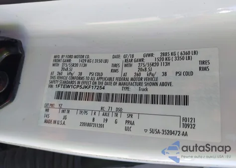 2018 Ford F-150 Xl from USA, damaged, VIN 1FTEW1CP5JKF17254